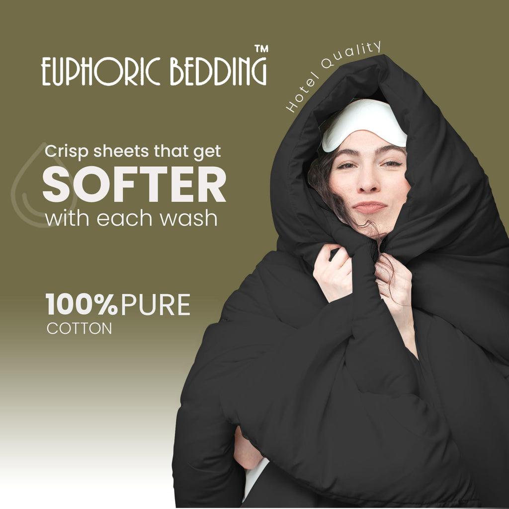 Euphoric Gifts Single Black Egyptian Cotton Duvet Cover Bedding Set