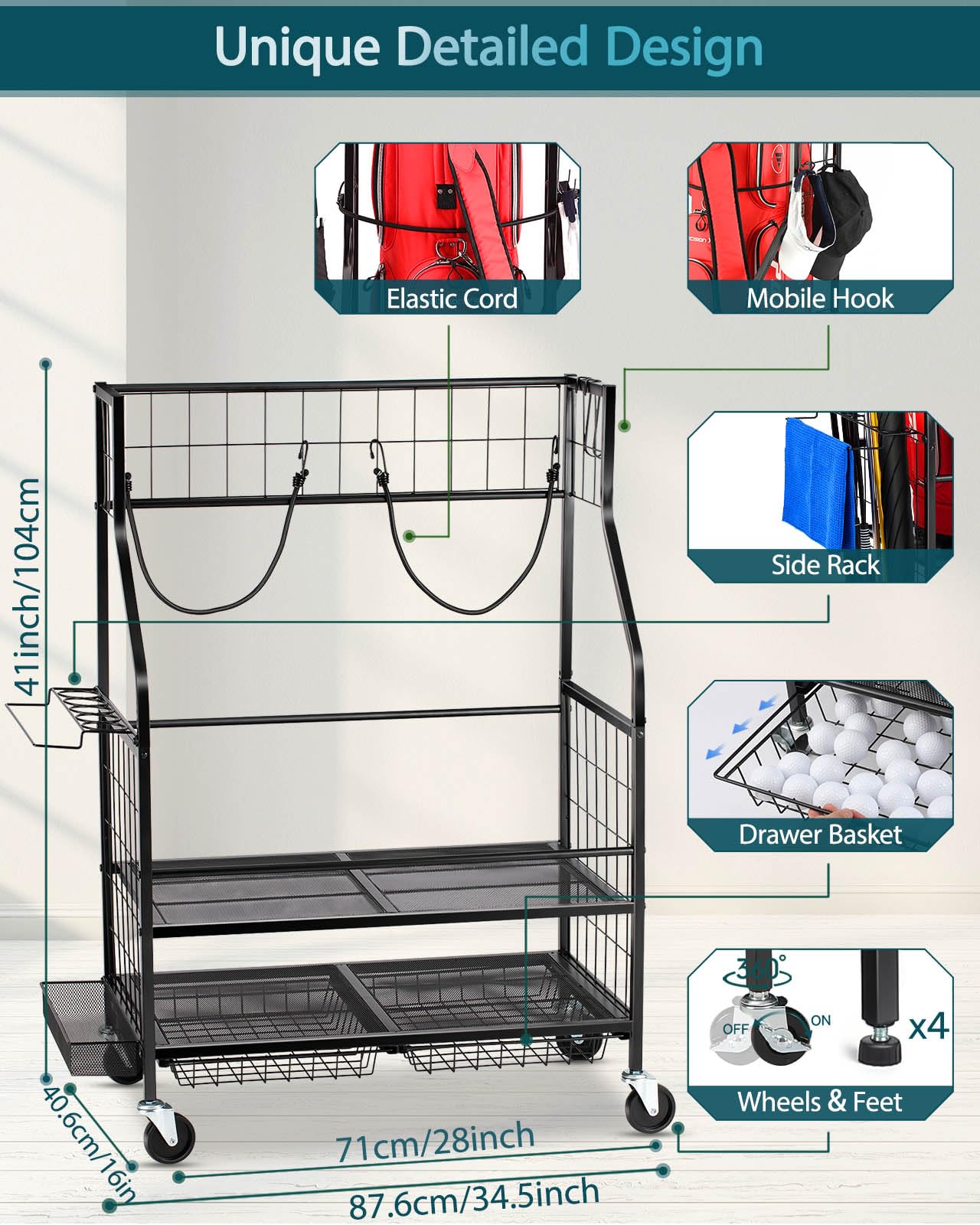 EXTCCT Golf Bag Storage Garage Organizer | Mobile 2-Bag Steel Rack