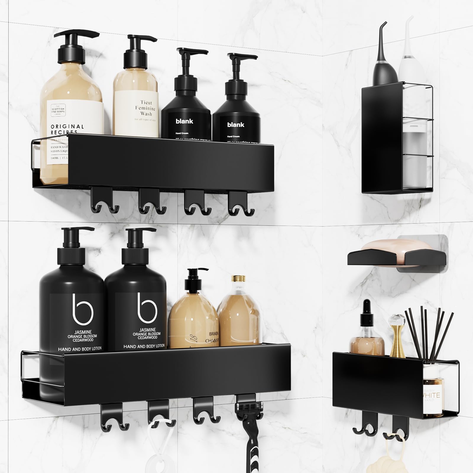 Luxear Shower Caddy 5-Pack | Stainless Steel Adhesive Bathroom Organizer