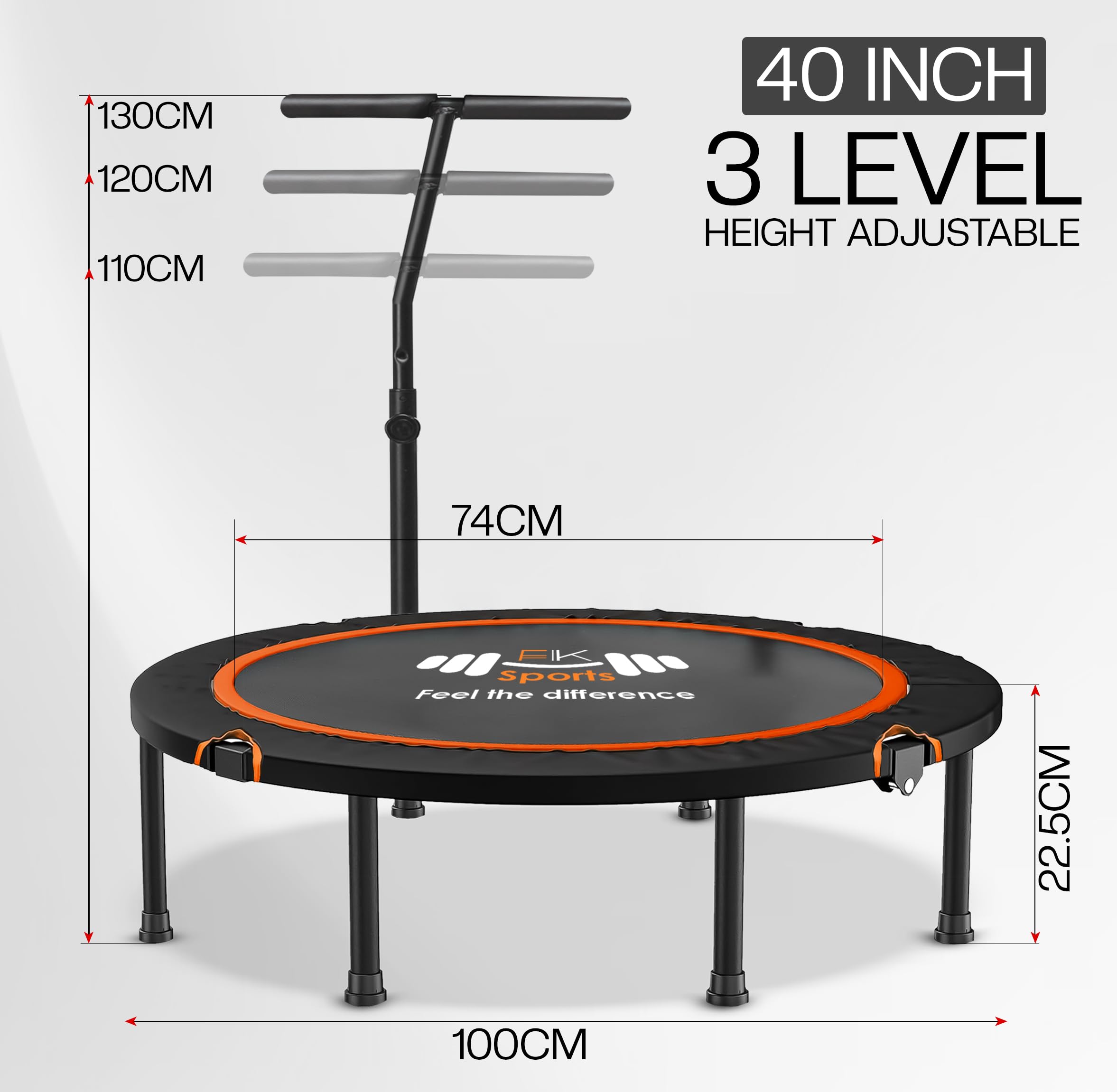 FK Sports 40" Foldable Fitness Rebounder Trampoline with T-Bar Handle