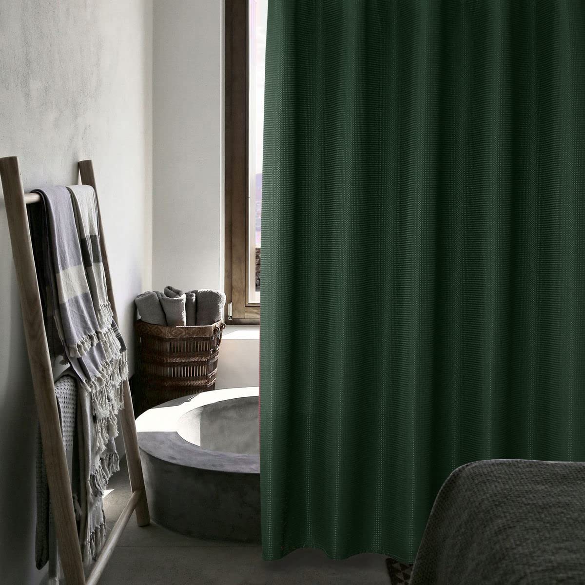 SPXTEX Waffle Weave Shower Curtain – Dark Green Waterproof Fabric, 78"