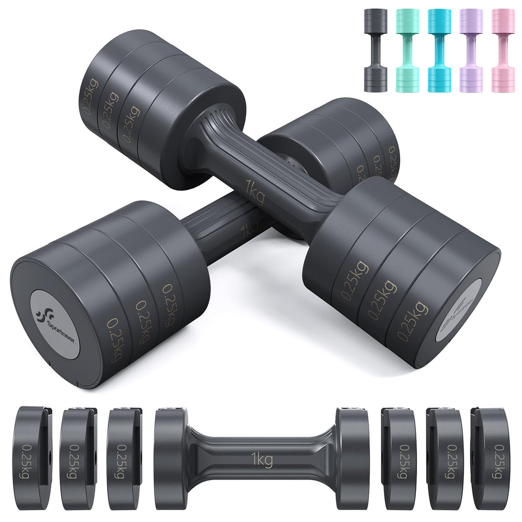Sportneer 4-in-1 Adjustable Dumbbells Set for Women, 1kg-2.5kg Pair