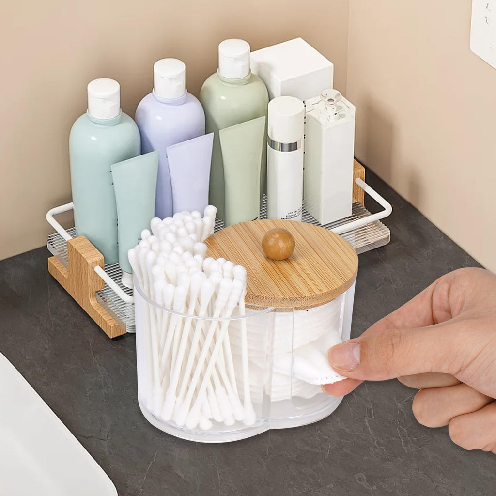 Adorila Compact Cotton Pad and Cotton Bud Holder with Bamboo Lid, Clear - image 5
