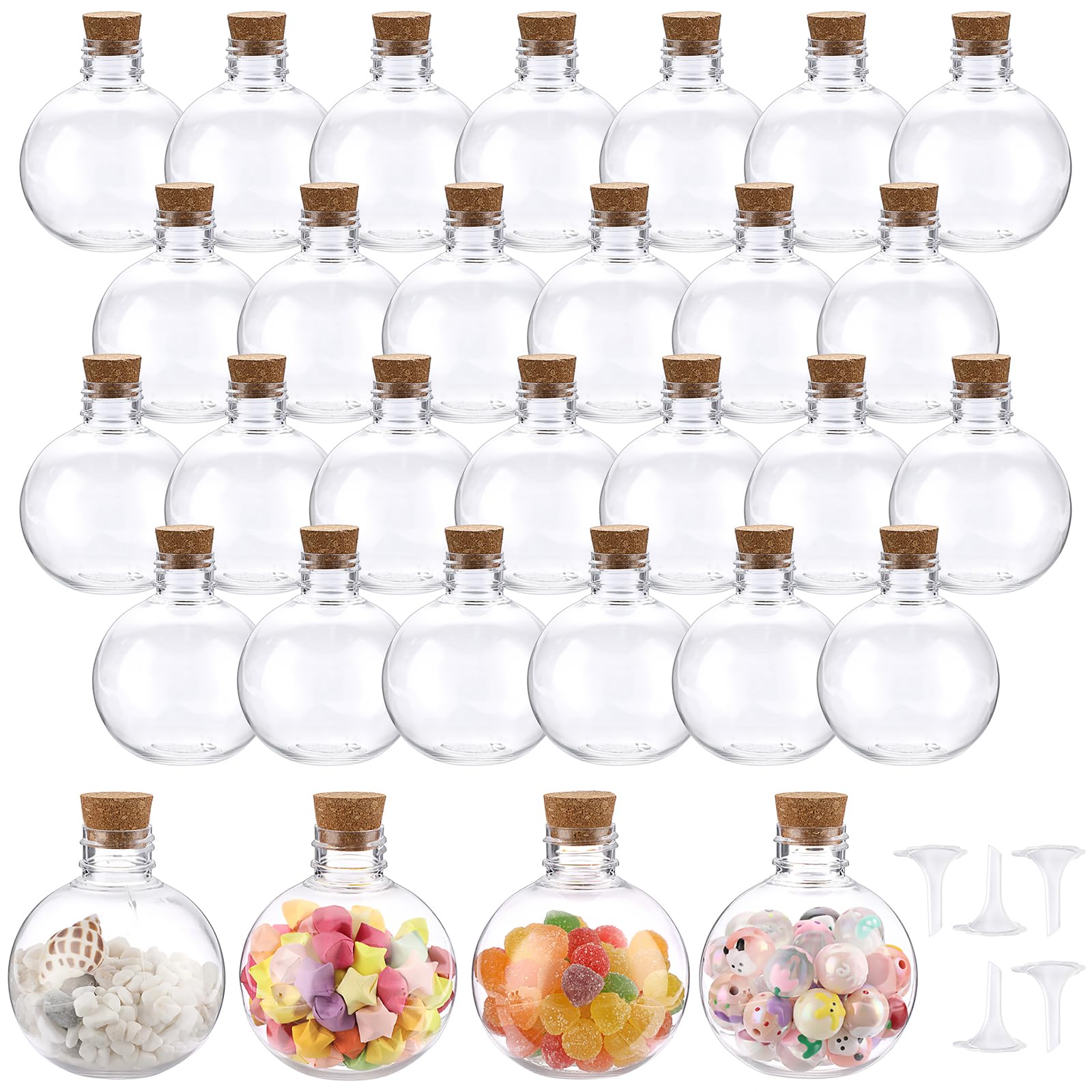 SUMTree 30 Pack 5oz Ball Shape Plastic Sand Art Bottles with Corks