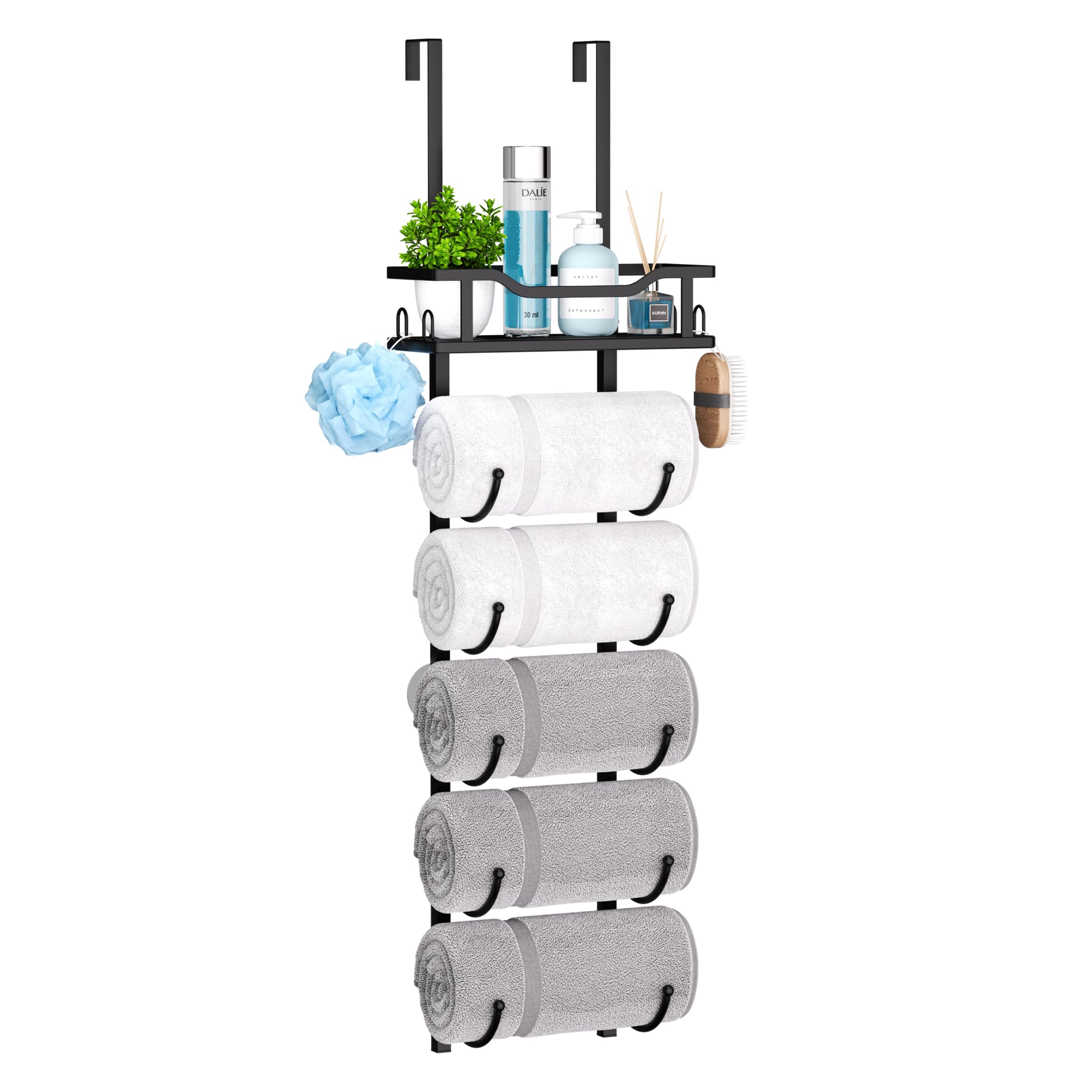 SWTYMIKI 6-Tier Over Door Towel Rack | Metal Wall Mounted Storage with Shelf