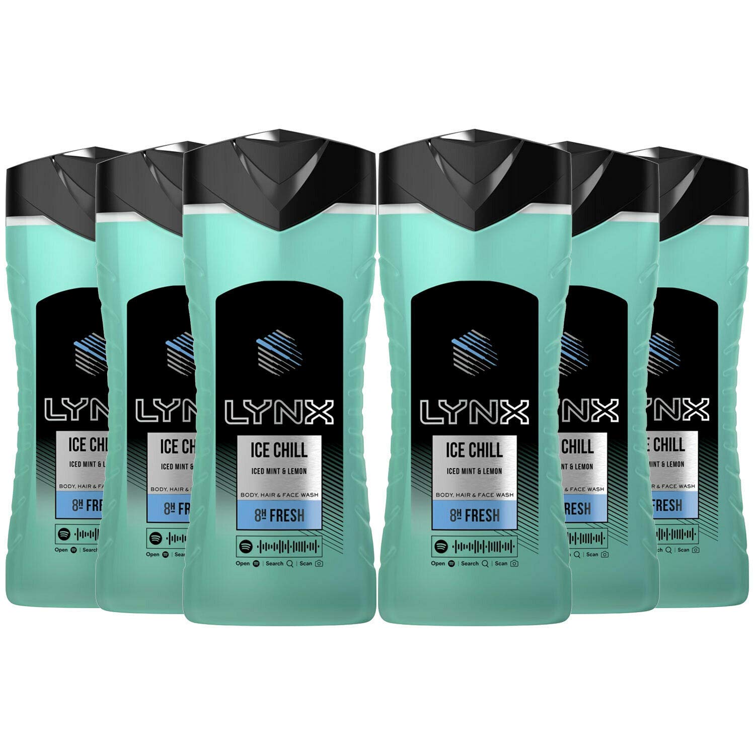 Lynx Ice Chill Body Wash - Iced Mint & Lemon Shower Gel 250ml (Pack of 6)