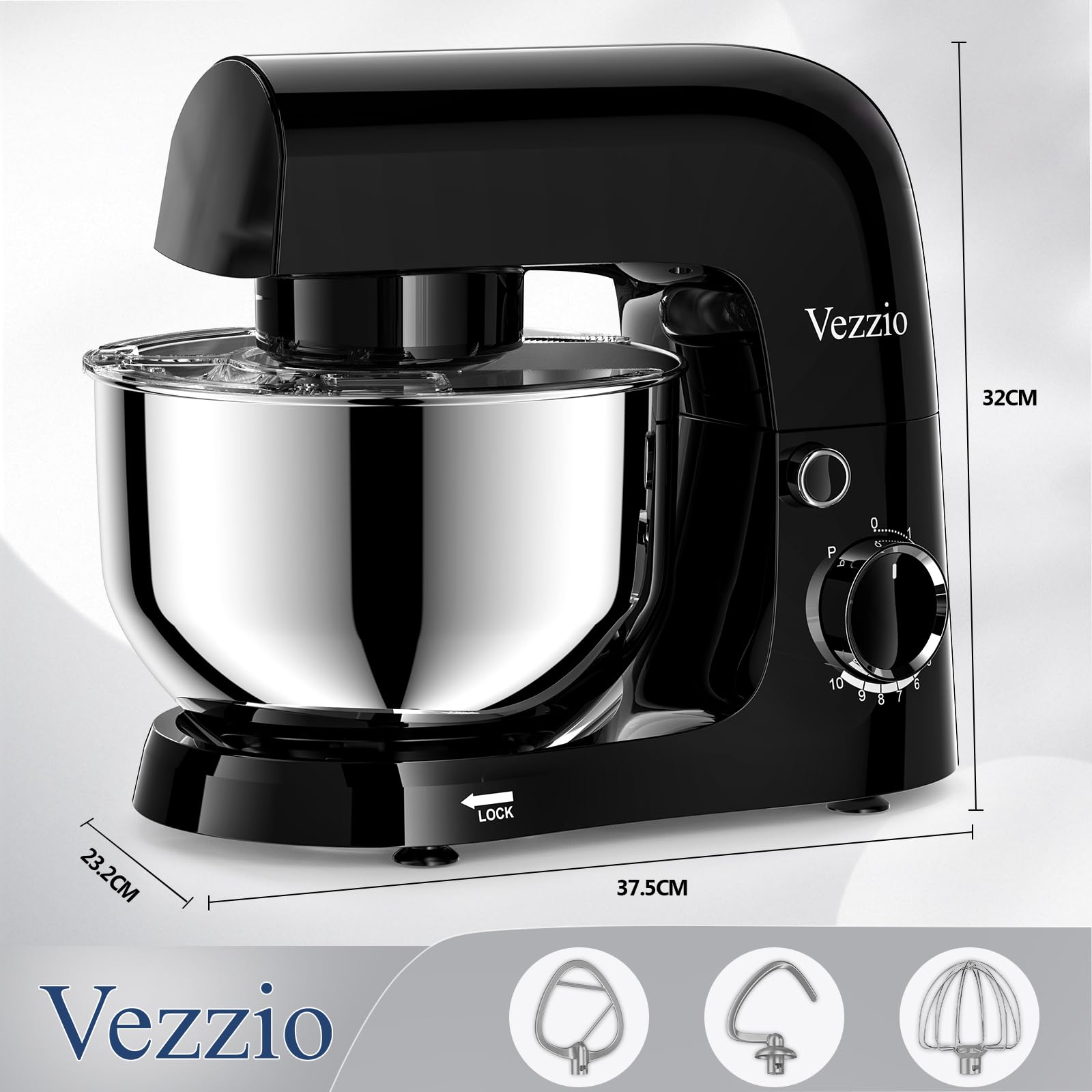 Vezzio Small Stand Mixer | 4.5L 1500W 10-Speed Electric Kitchen Mixer
