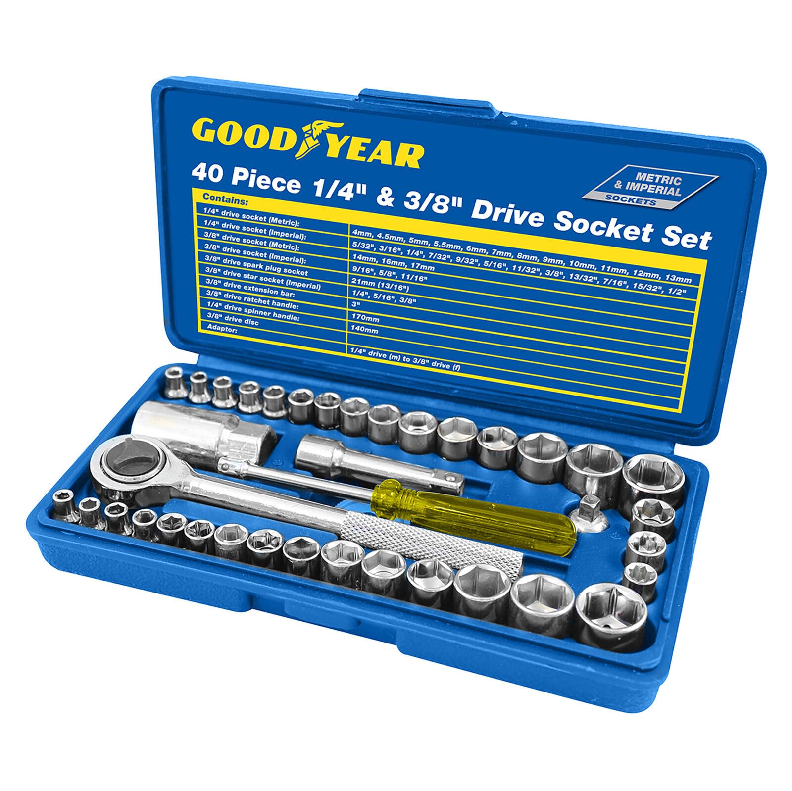 Goodyear 40-Piece Socket Set | Metric & Imperial Ratchet Driver Kit