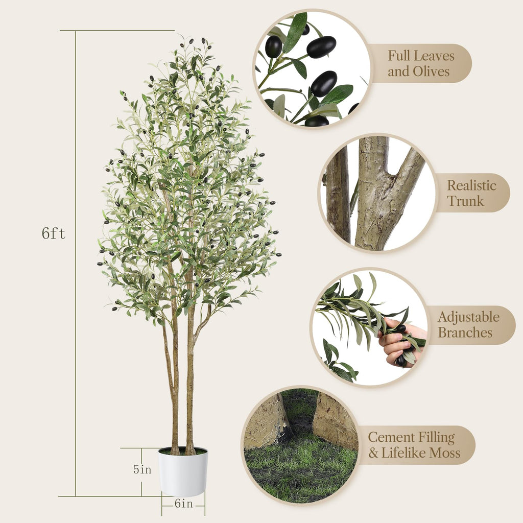 Alupssuc 6FT Artificial Olive Tree with White Pot | Faux Silk Floor Plant