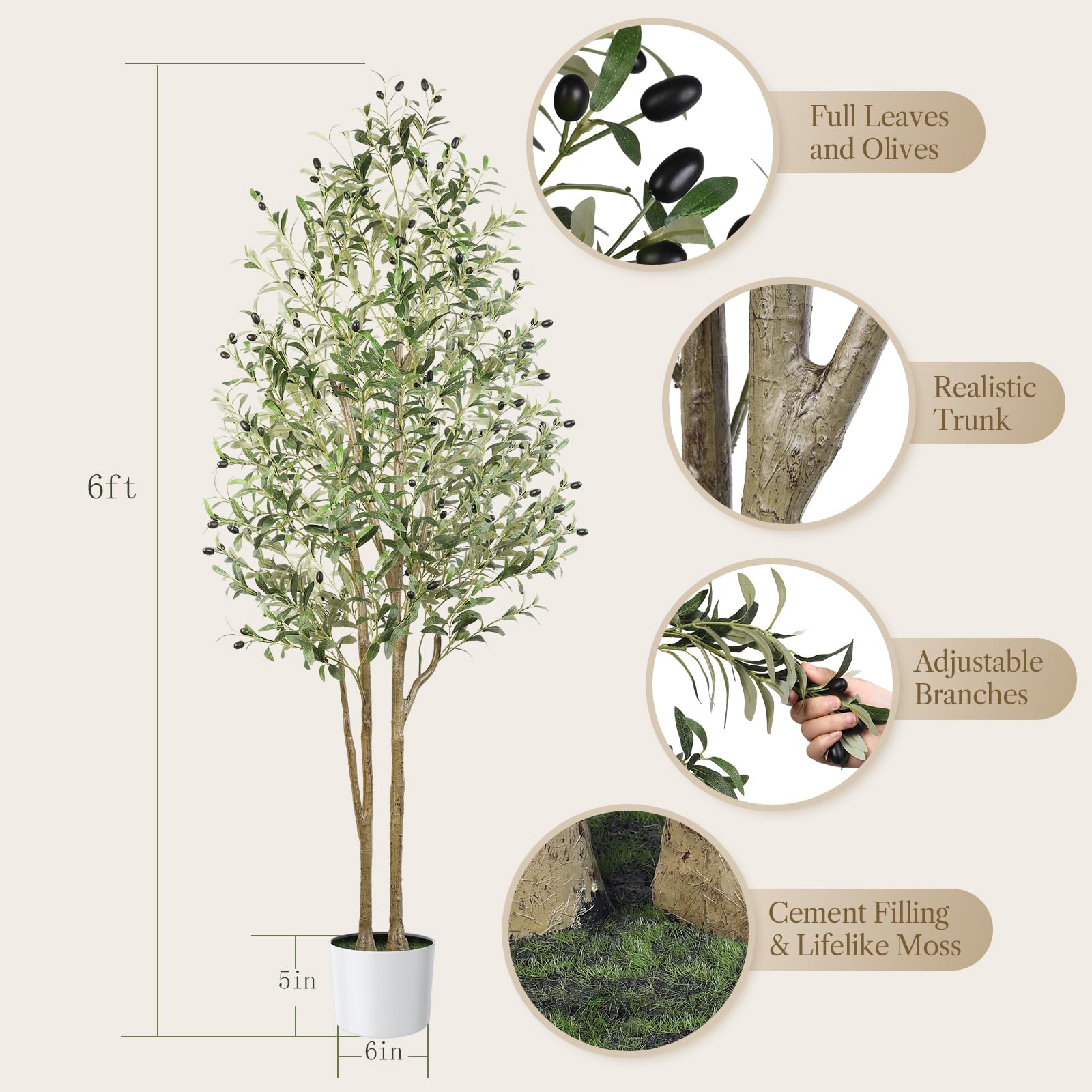 Alupssuc 6FT Artificial Olive Tree with White Pot | Faux Silk Floor Plant