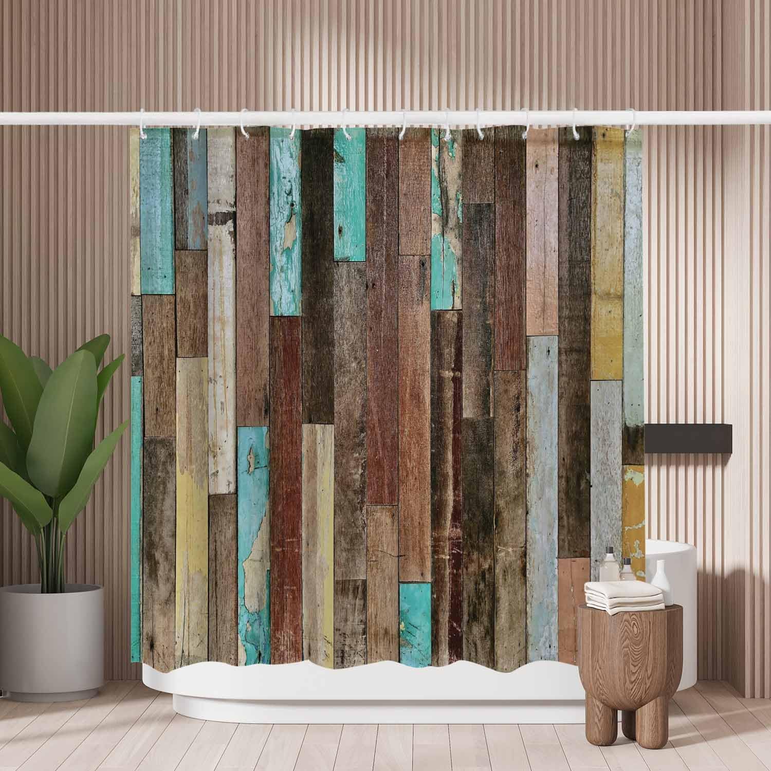Jolof Store Worn Wooden Boards Shower Curtain – Mold Resistant Polyester