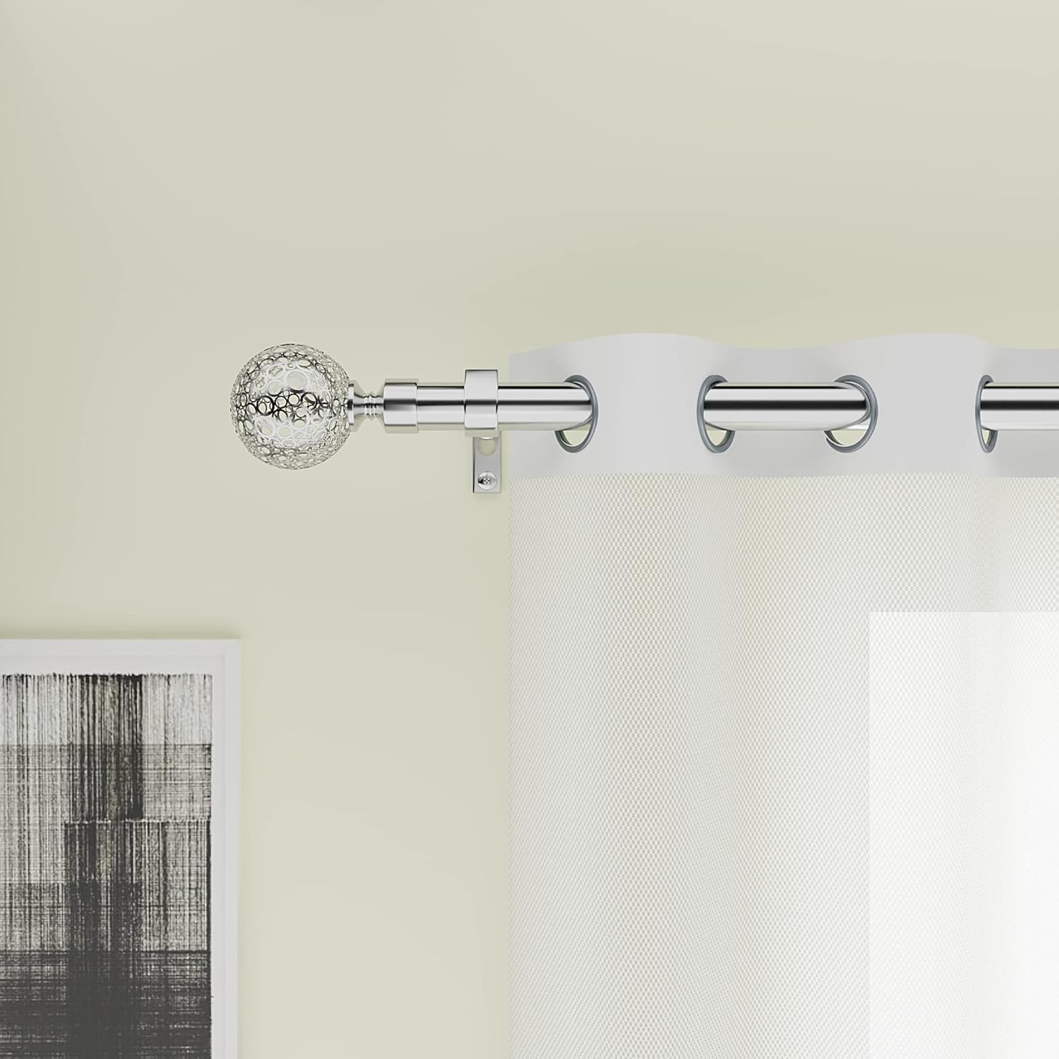 BOOM JOG Extendable Curtain Pole Set | Satin Nickel 70-210cm Rod
