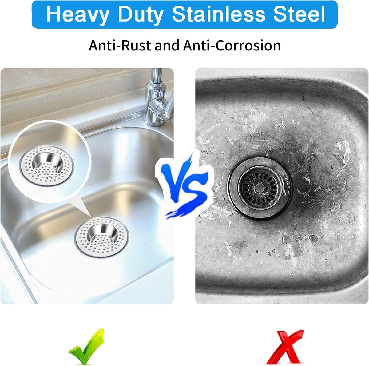 Tomario Stainless Steel Kitchen Sink Strainer Plug, Standard Strainer Drain Protector Hair/Food Catcher for Bathroom, Kitchen, Shower - image 3