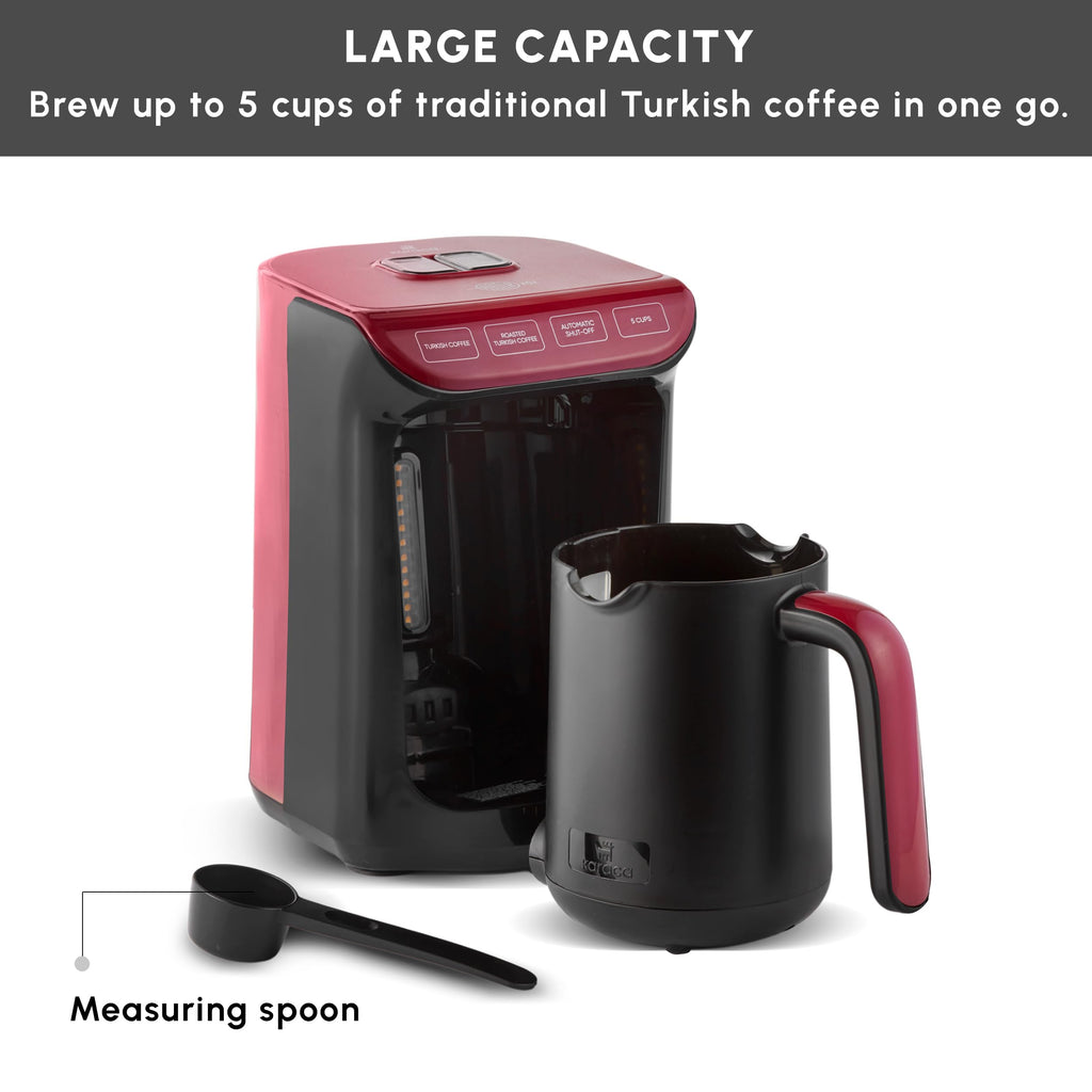 Karaca Hatir Köz Turkish Coffee Machine - 5 Cup Automatic Maker, Red