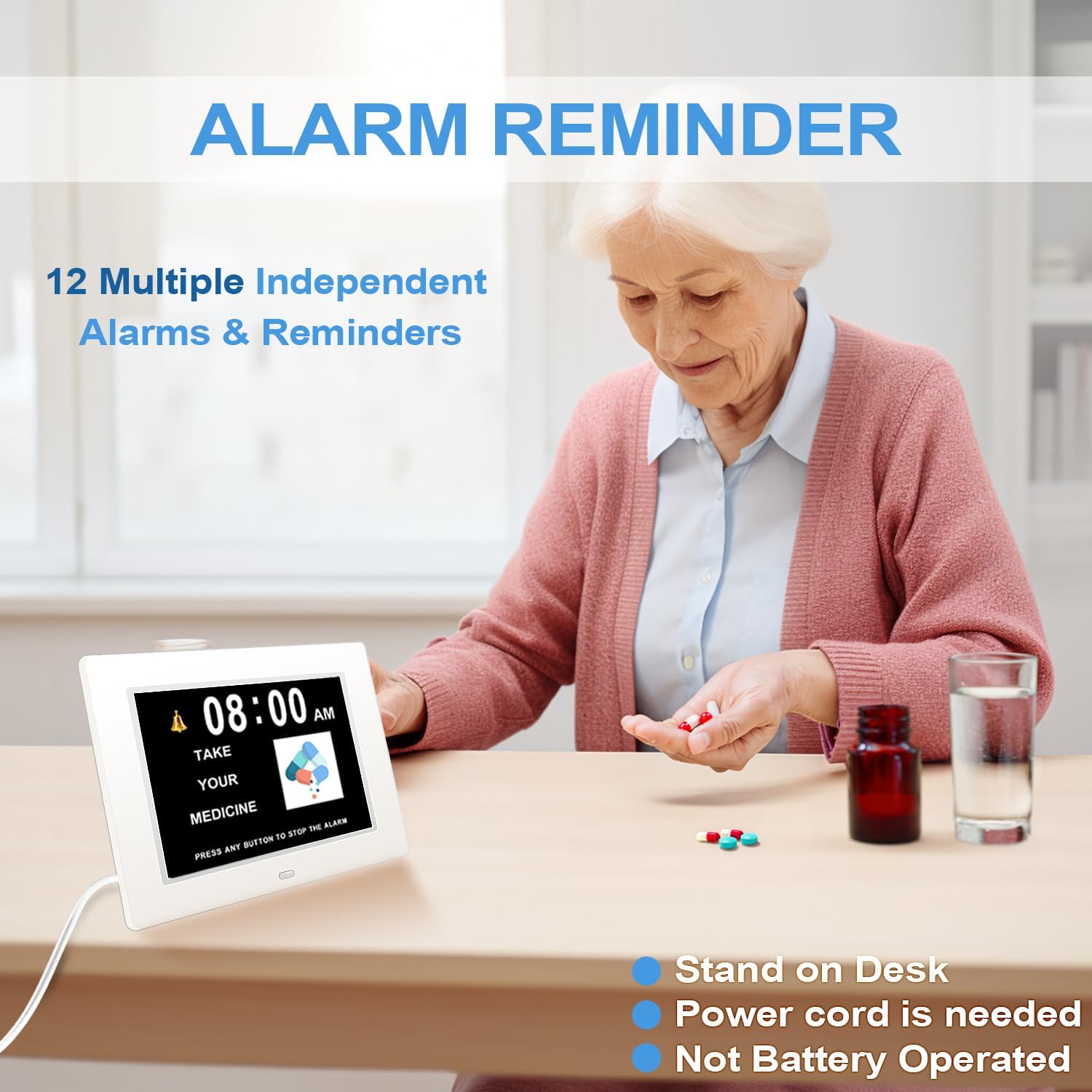 Yuanzeco 8 Inch Digital Calendar Day Clock for Elderly | 15 Alarm Options