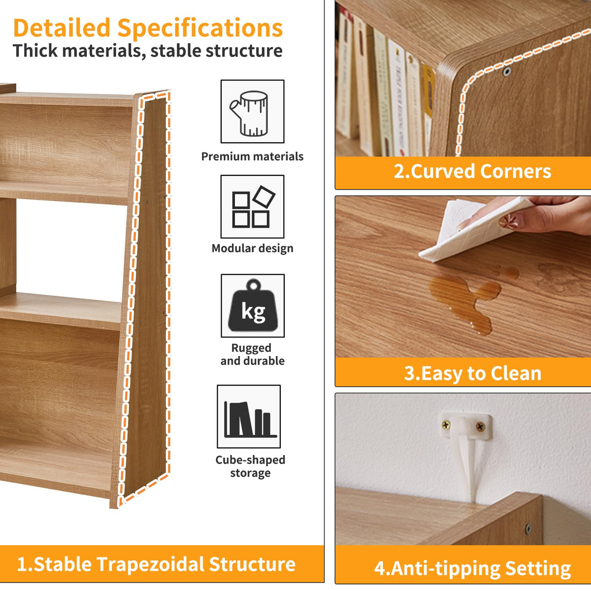 Aibiju Wooden Extendable Shelf Bookcase, 3-Tier Storage Organizer Bookshelf，Standing Shelf, Cube Shelf, for Living Room, Home Office, Dinning Room - image 4