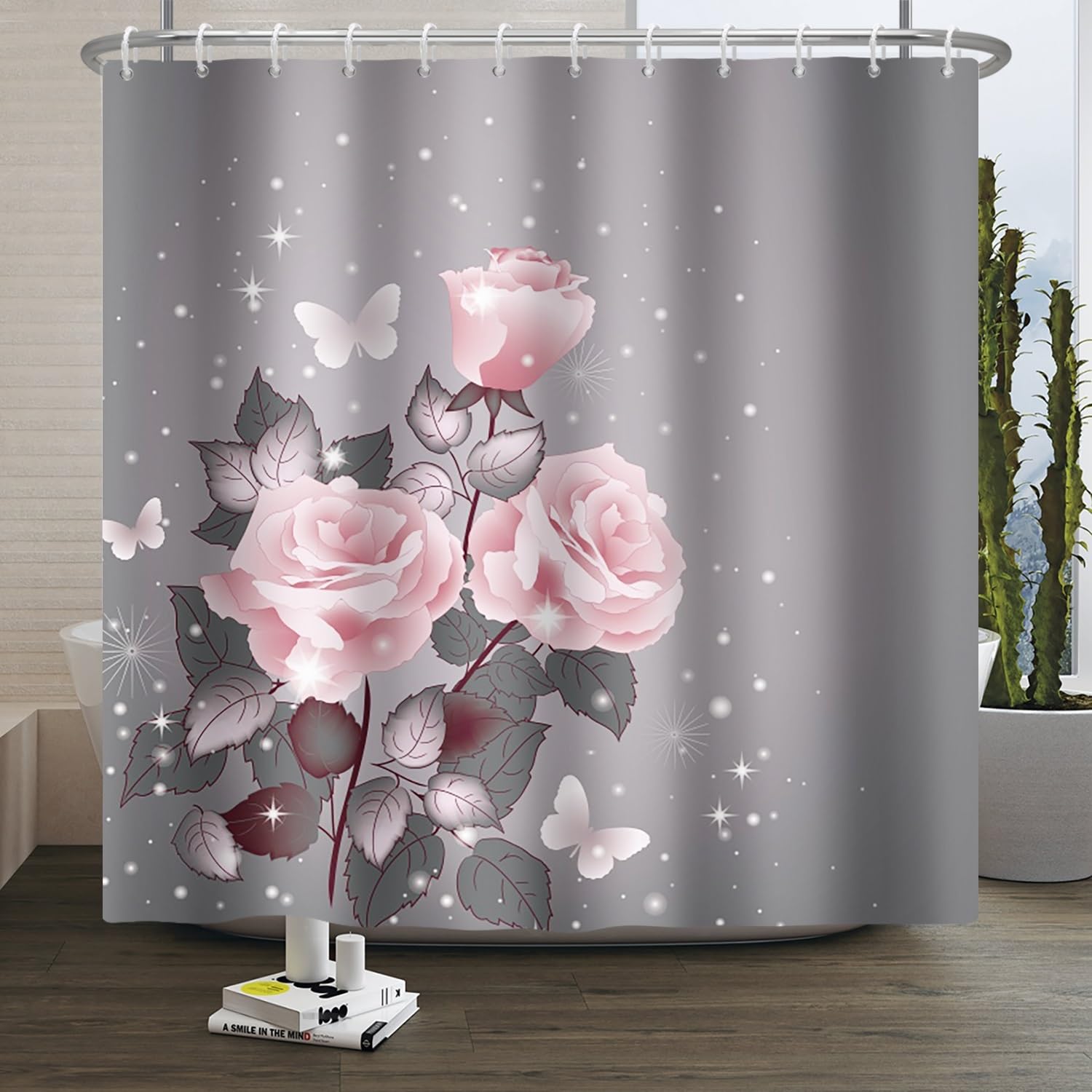 Xiaoterna Floral Watercolor Shower Curtain – Waterproof Polyester Fabric