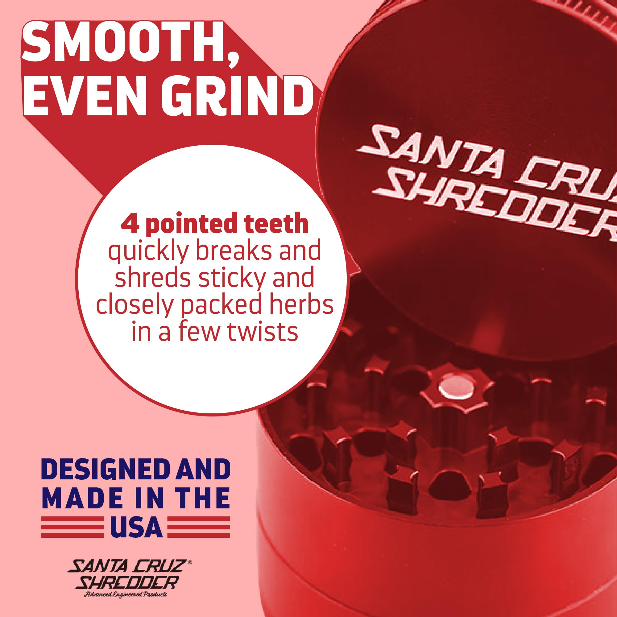 Santa Cruz Shredder 3-Piece Medium 2.2" Aluminum Herb Grinder – Red