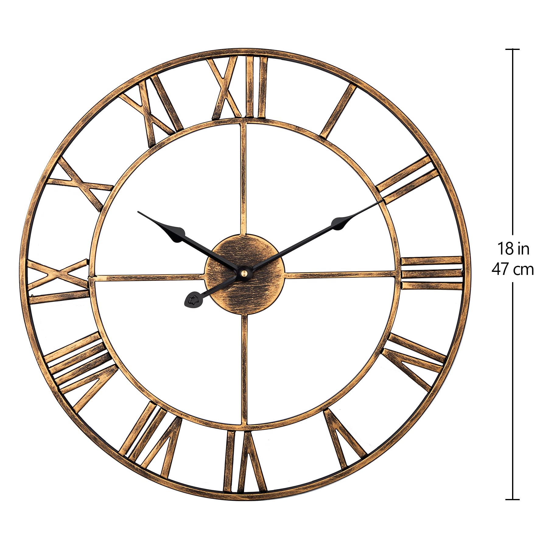 ARVINKEY 47cm Silent Wall Clock – Vintage Metal Skeleton Roman Numerals