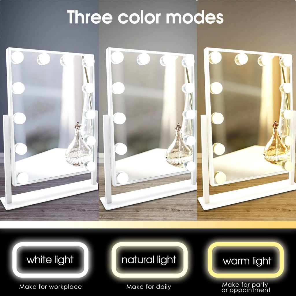 TUREWELL Hollywood Vanity Mirror with 12 Dimmable LED Bulbs - 360° Rotation