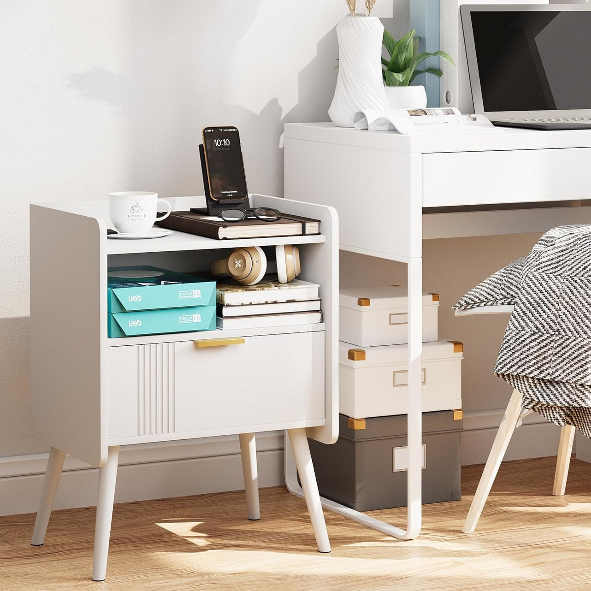 Bedside Table, Nightstand, Bed Side Table with Wood Decorated Drawers - image 3