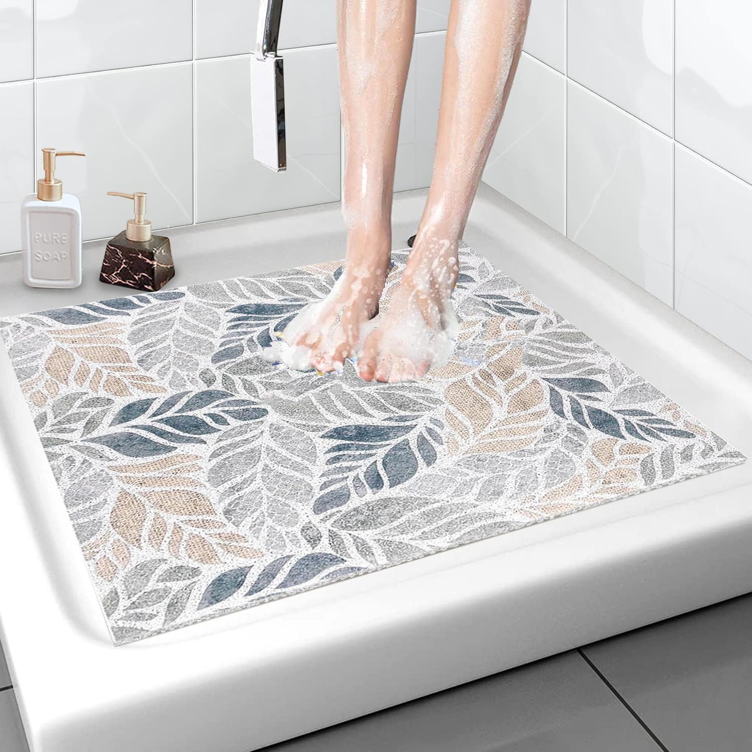 Jolof Store Loofah Shower Mat – Non-Slip Anti-Mould PVC Bath Mat, 60x60cm