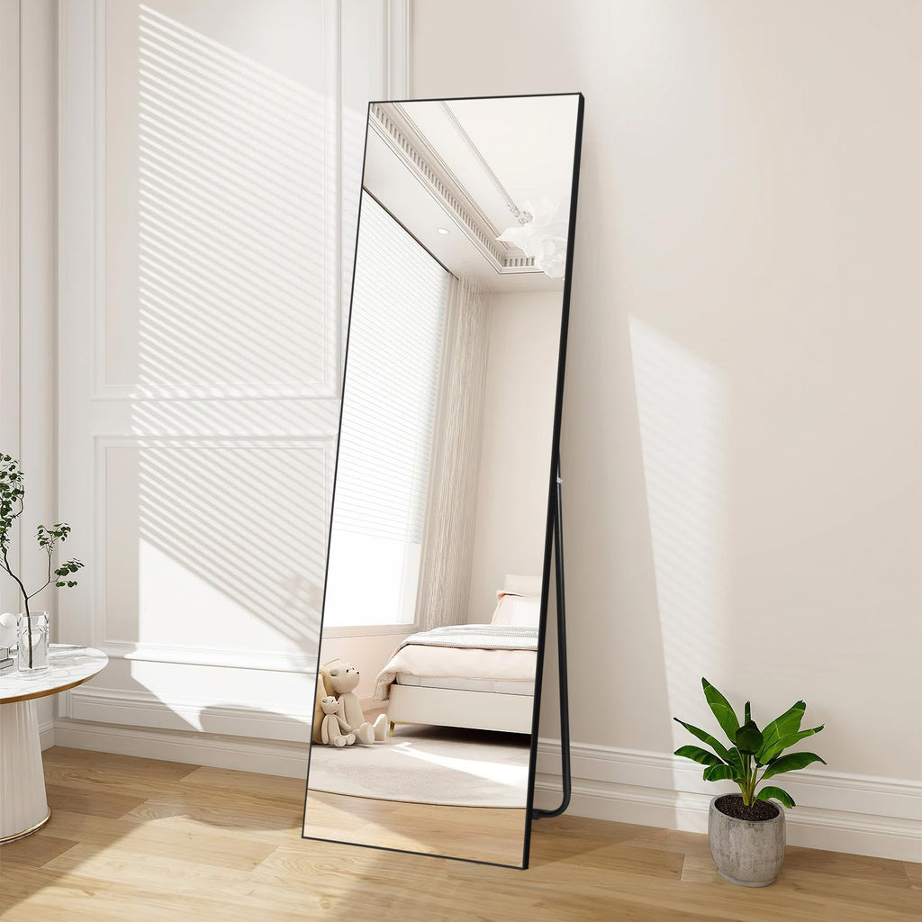 Hoikwo Full Length Mirror – 59x16 Standing or Wall Mirror, Black Frame