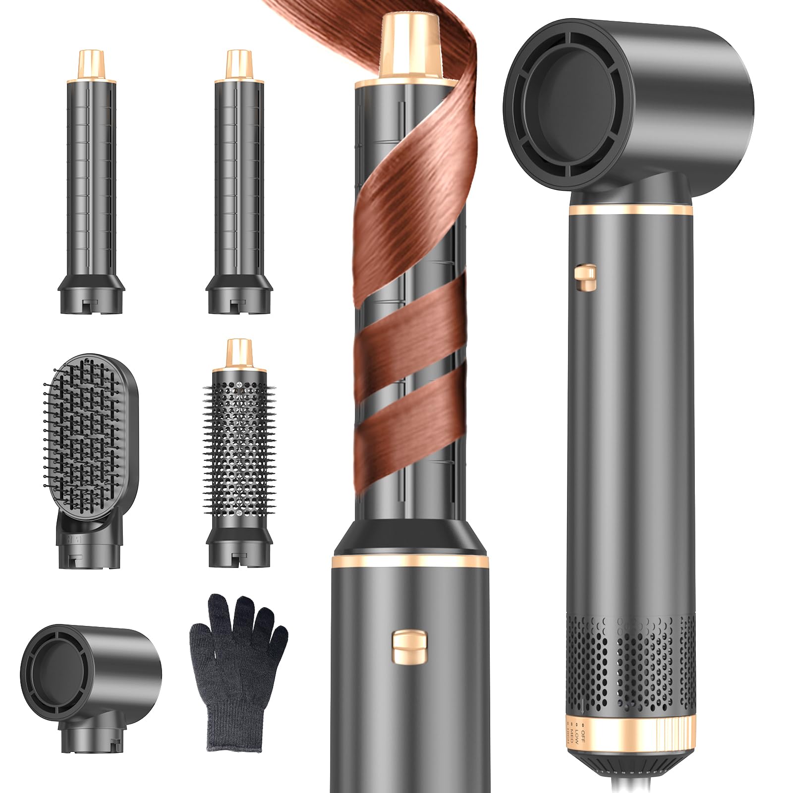 Dryhsip 5-in-1 Hair Dryer Brush | Hot Air Styler & Curler Set - Grey