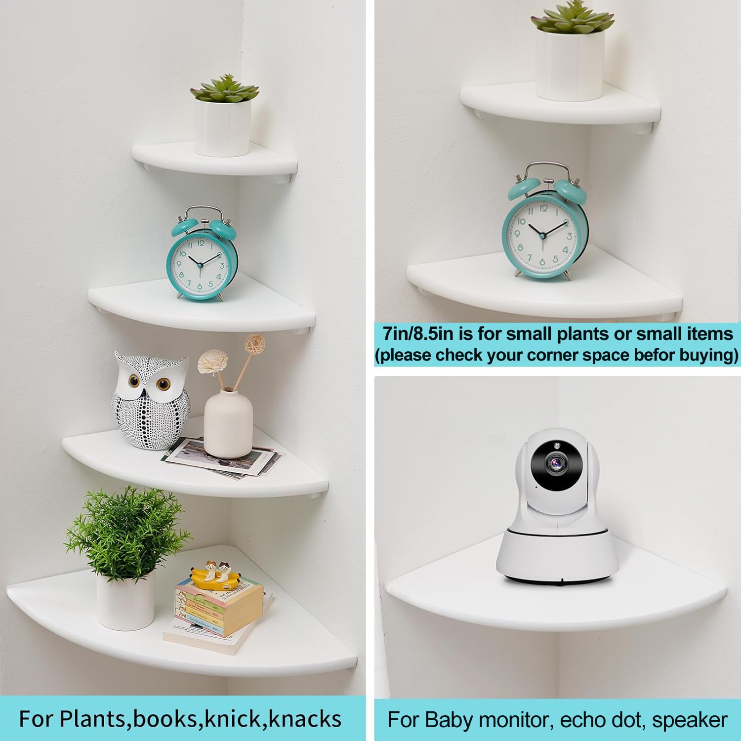 Gieanoo Solid Oak Wood Corner Floating Shelves | Set of 2 White 12-Inch