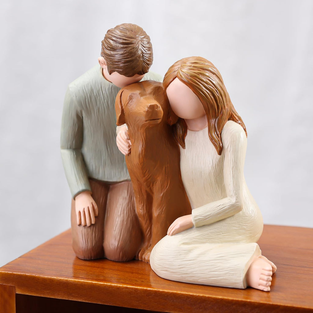 Carracci Couple with Dog Figurine – Resin Pet Memorial Statue for Lovers