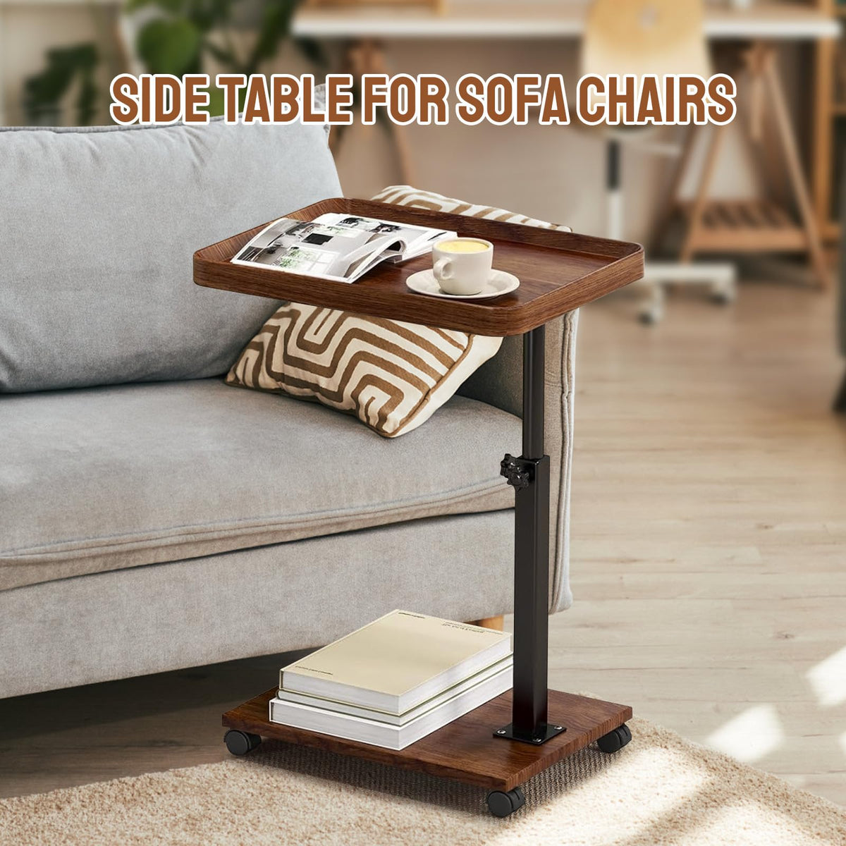 YYW Adjustable C Shaped Side Table with Wheels, 360° Swivel Sofa Table - image 4