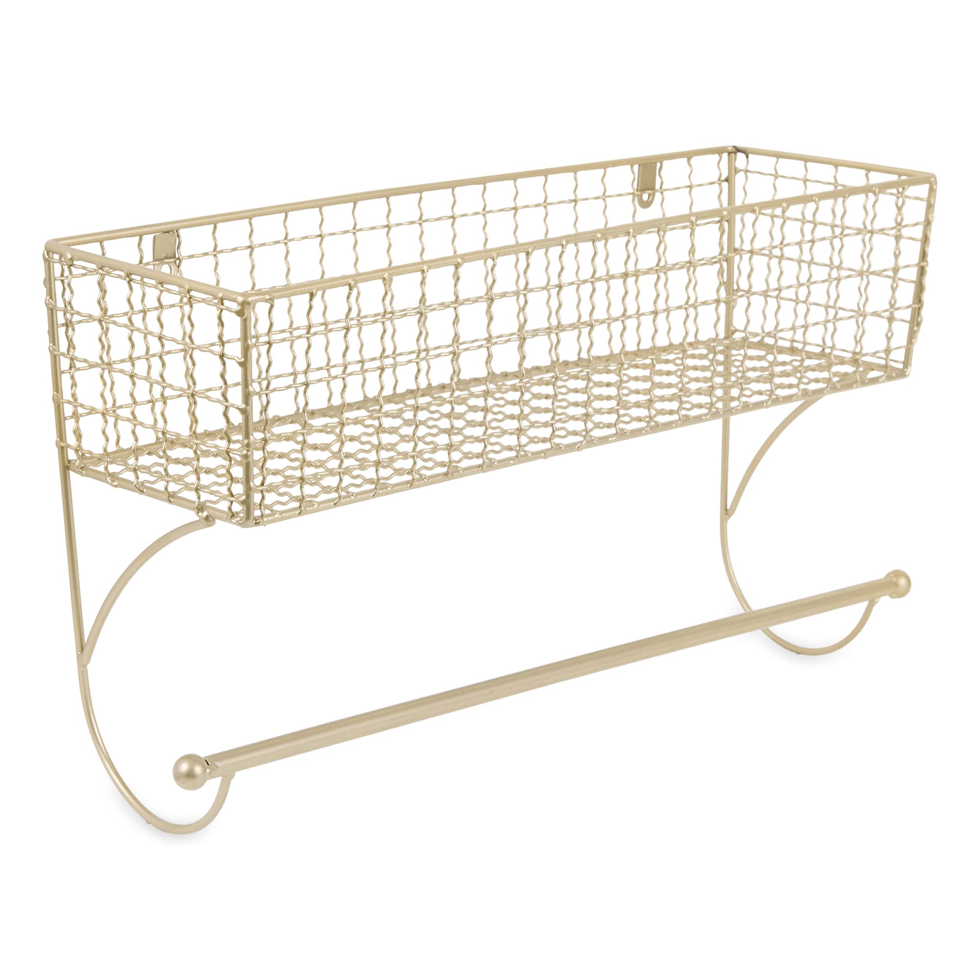 DII Rustic Farmhouse Metal Wall Shelf with Large Towel Bar | Gold