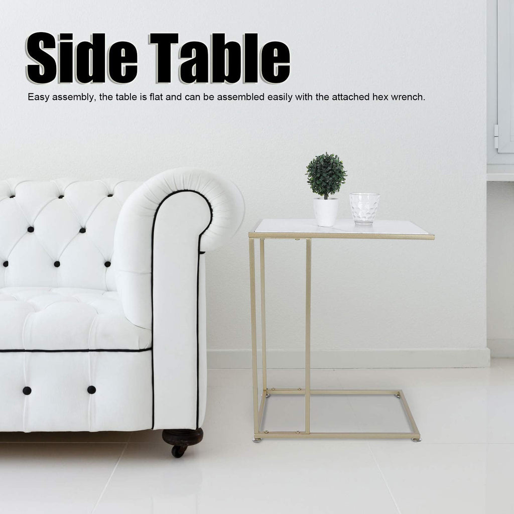 C Shaped Side Table, Sofa End Table with Gold Metal Frame Coffee Snack Table Laptop Holder Table Bedside Table Modern Open Type Under Bed Table Care - image 2