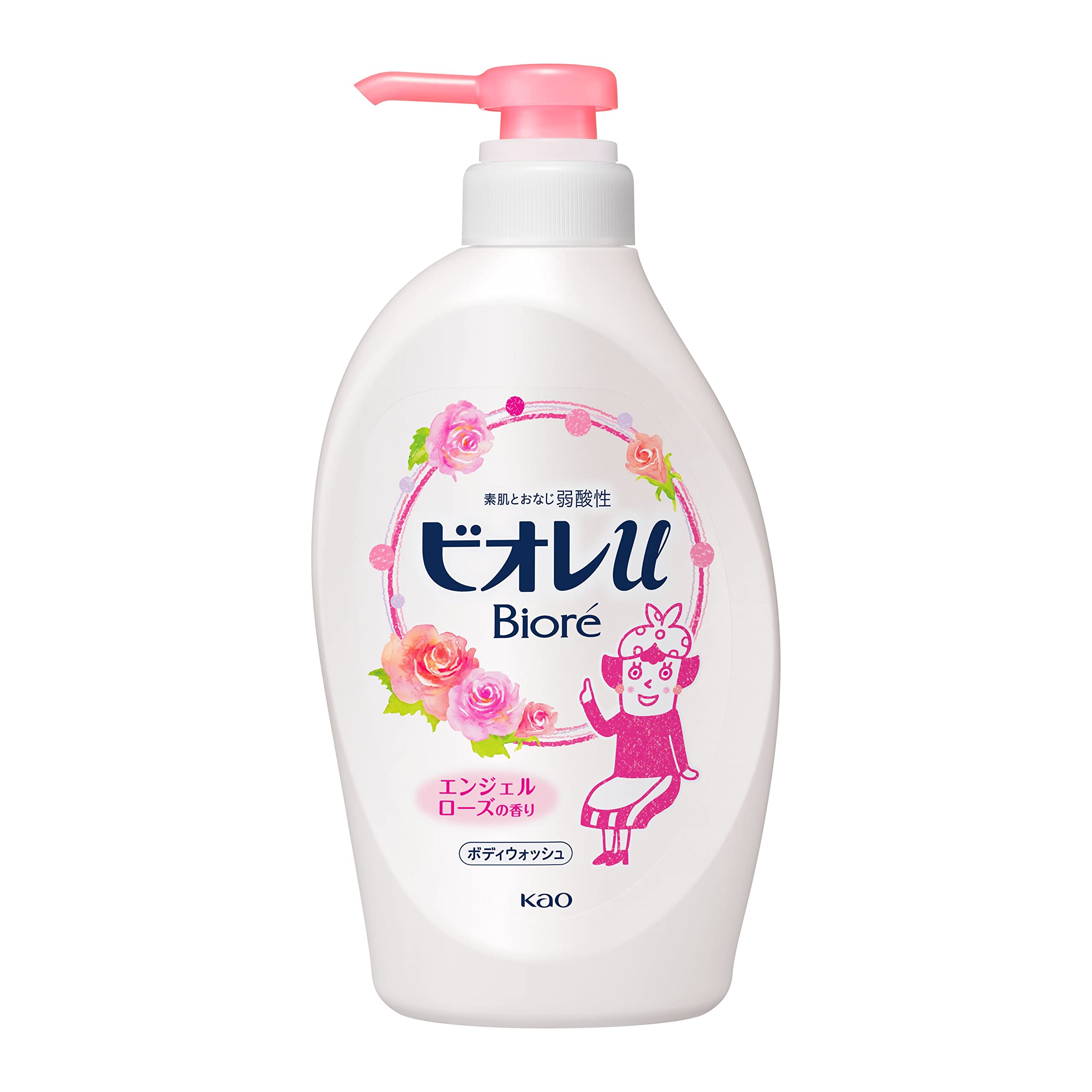 Biore U Body Wash Pump 480ml – Moisturizing Angel Rose Scent