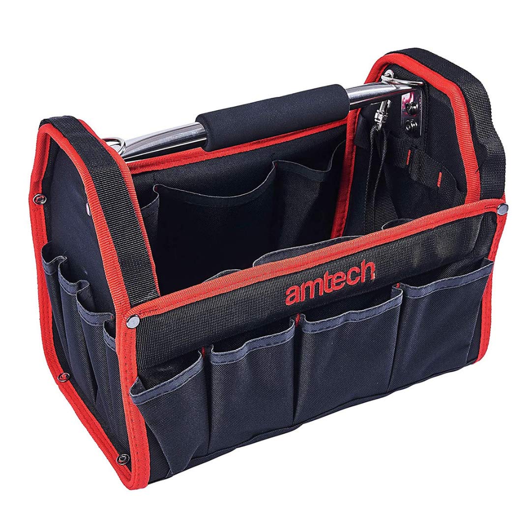 Amtech 13” Open Tool Tote Bag | 19 Pockets Heavy Duty & Waterproof