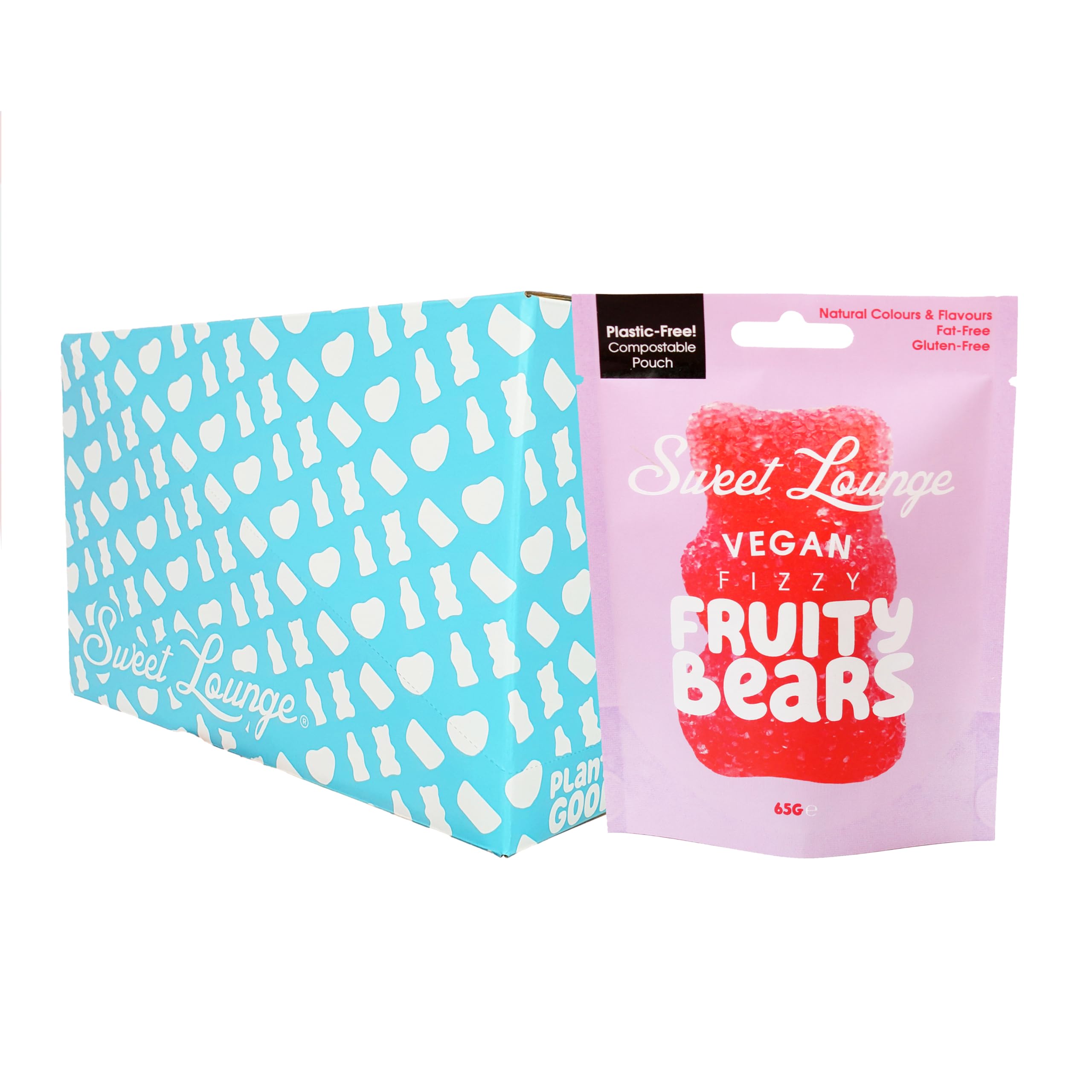 Sweet Lounge Fizzy Fruity Vegan Gummy Bears – 10x 65g Bulk Pack
