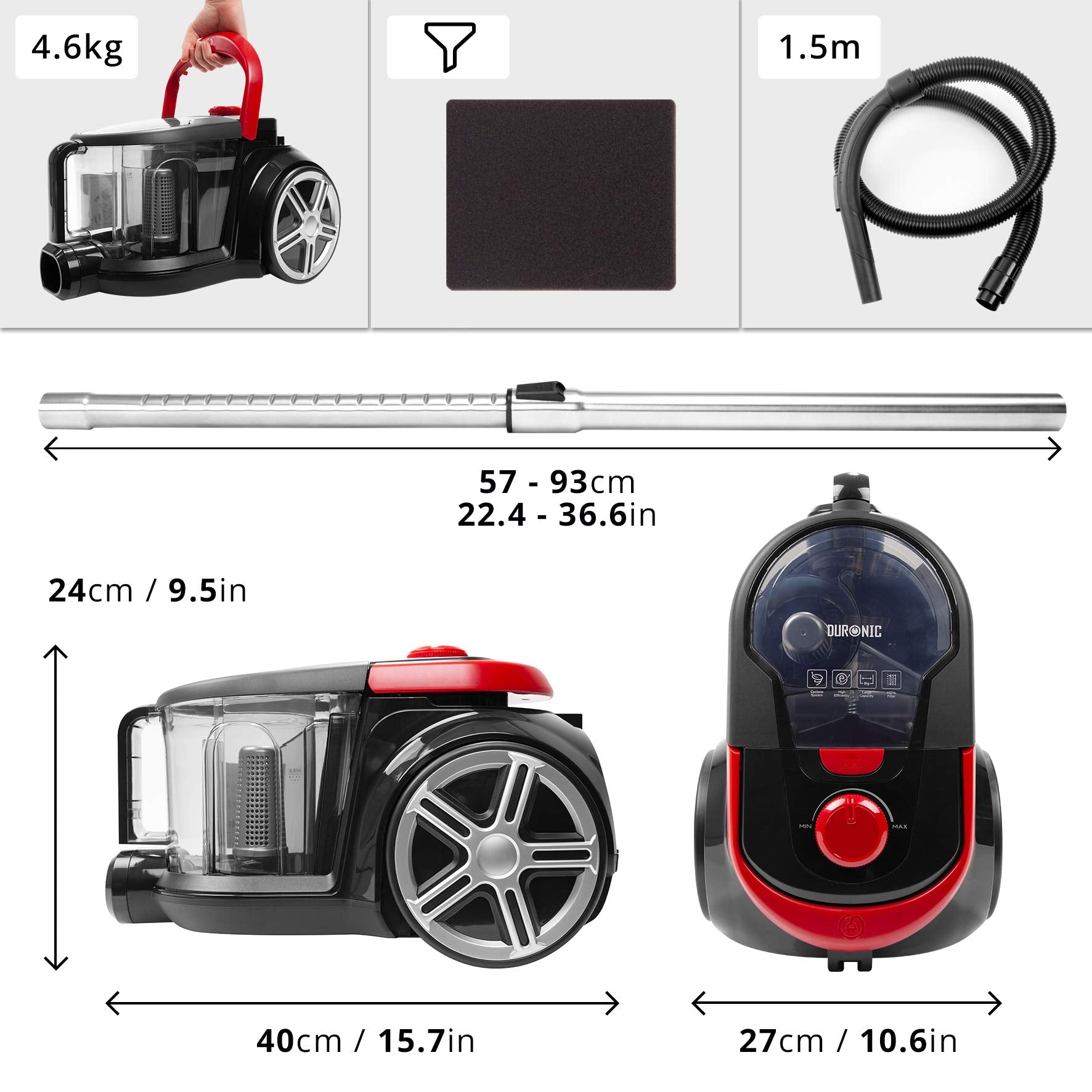 Duronic VC7020 Bagless Cylinder Vacuum Cleaner | 700W HEPA Cyclonic