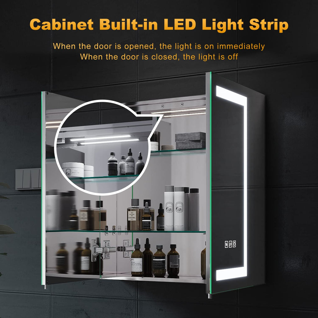 ELEGANT Modern LED Bathroom Mirror Cabinet with Shaver Socket, 630x650mm - image 3