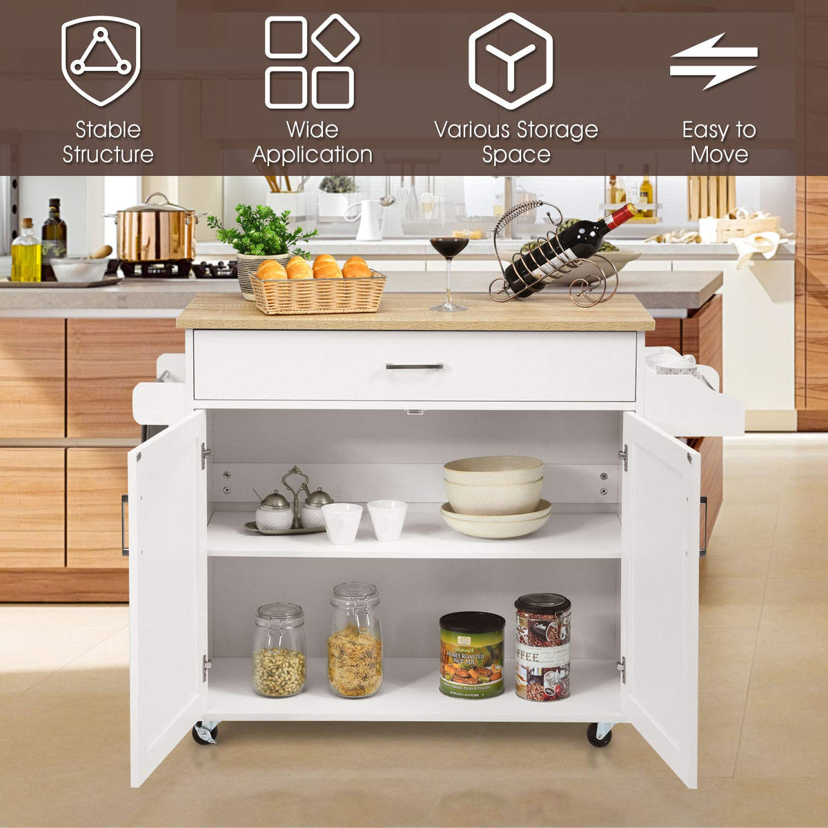 GiantexUK Kitchen Island Cart White, 116 x 40 x 85 cm
