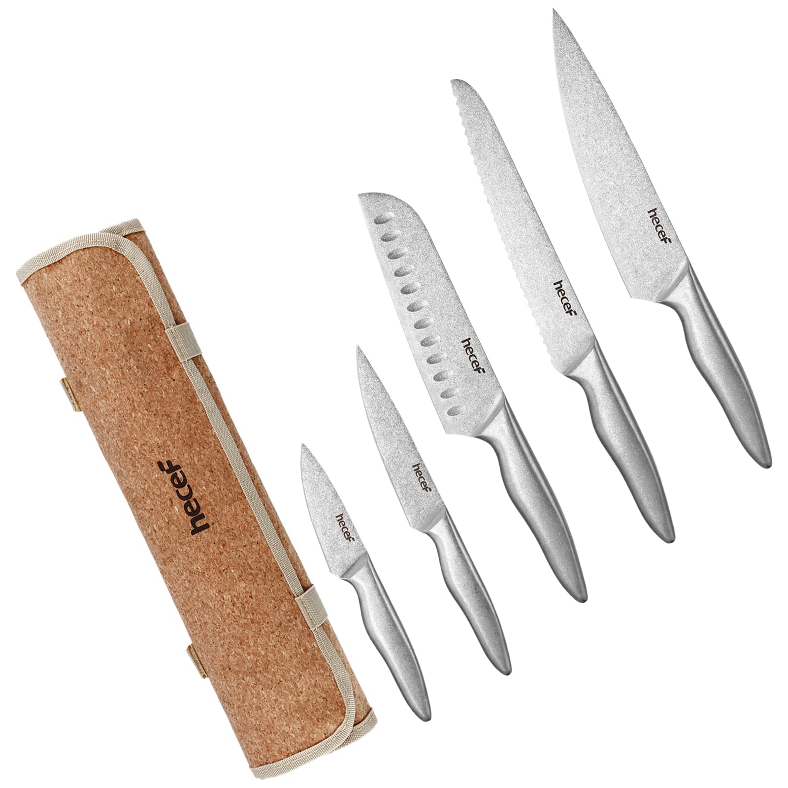 hecef German High Carbon Stainless Steel Kitchen Knife Set with Roll Bag