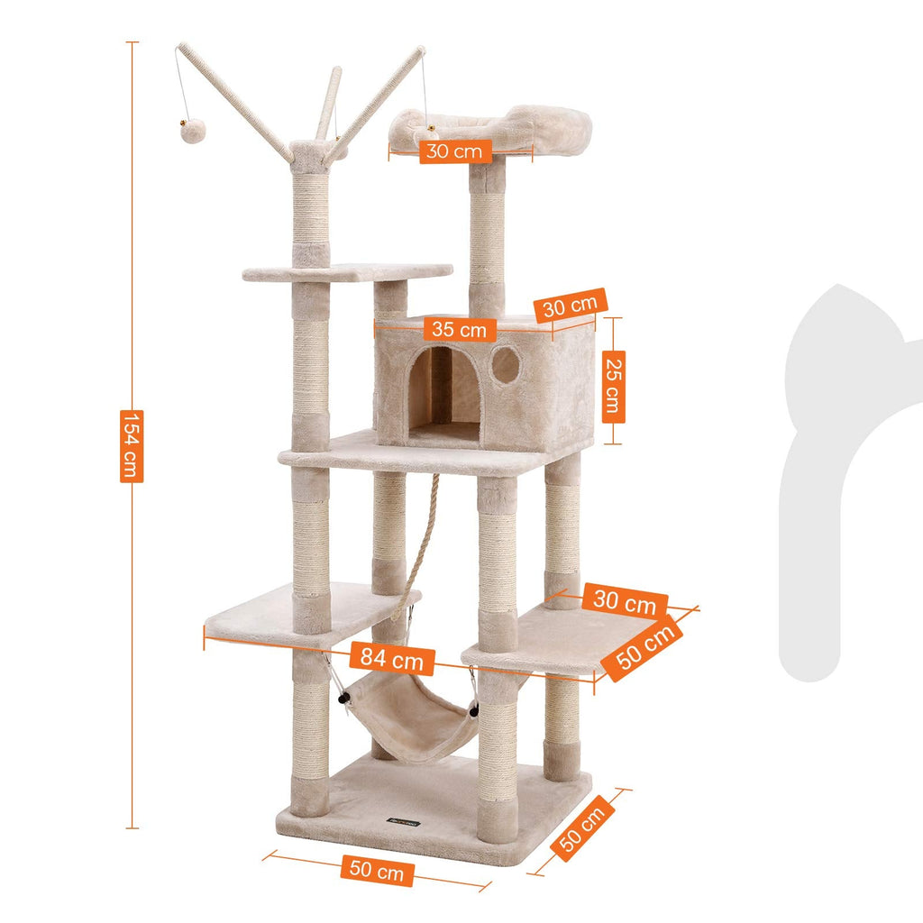 FEANDREA Cat Tree Tower with Condo, Hammock and Perch – Beige