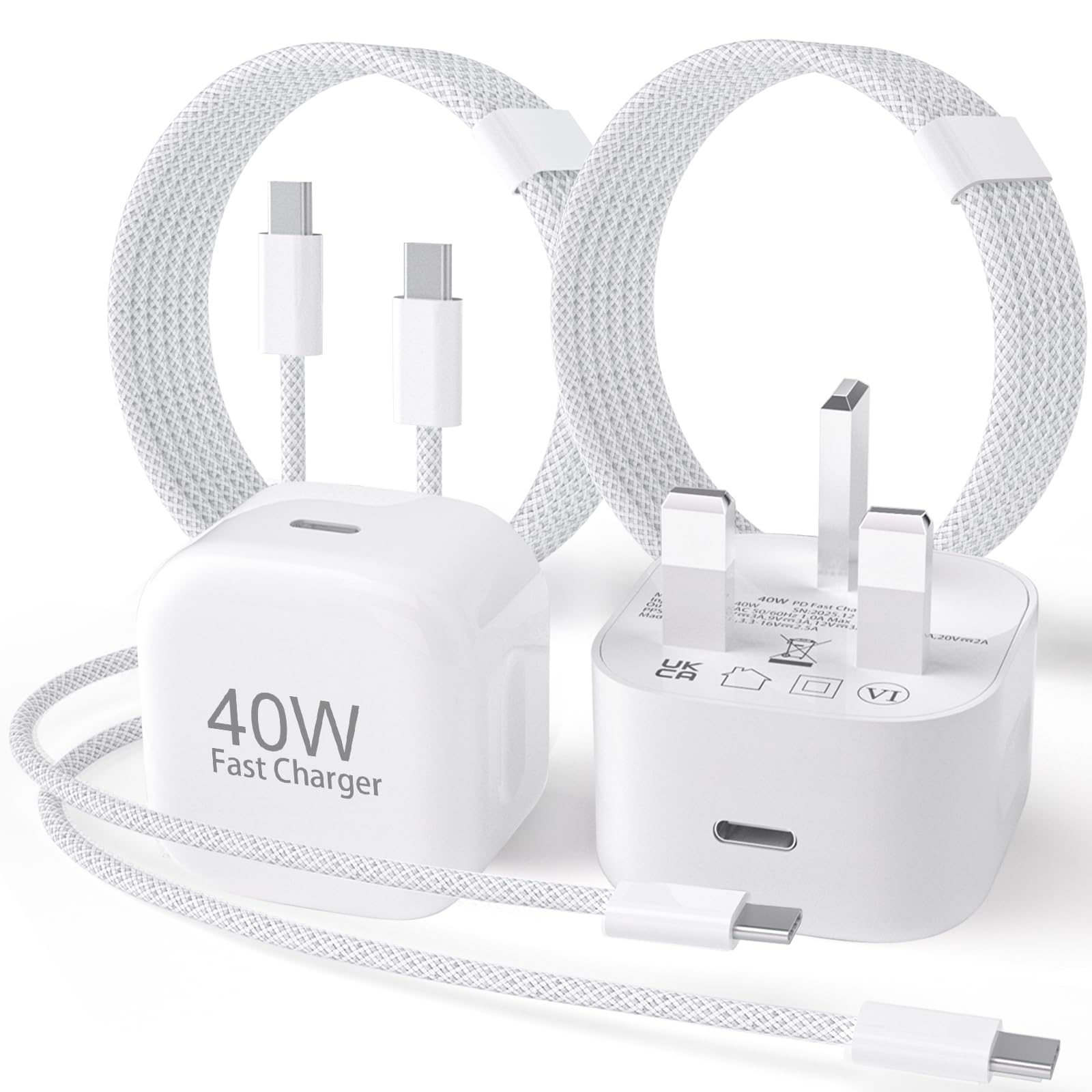 40W USB C Fast Charger 2-Pack | 2M Braided Cable for iPhone 17