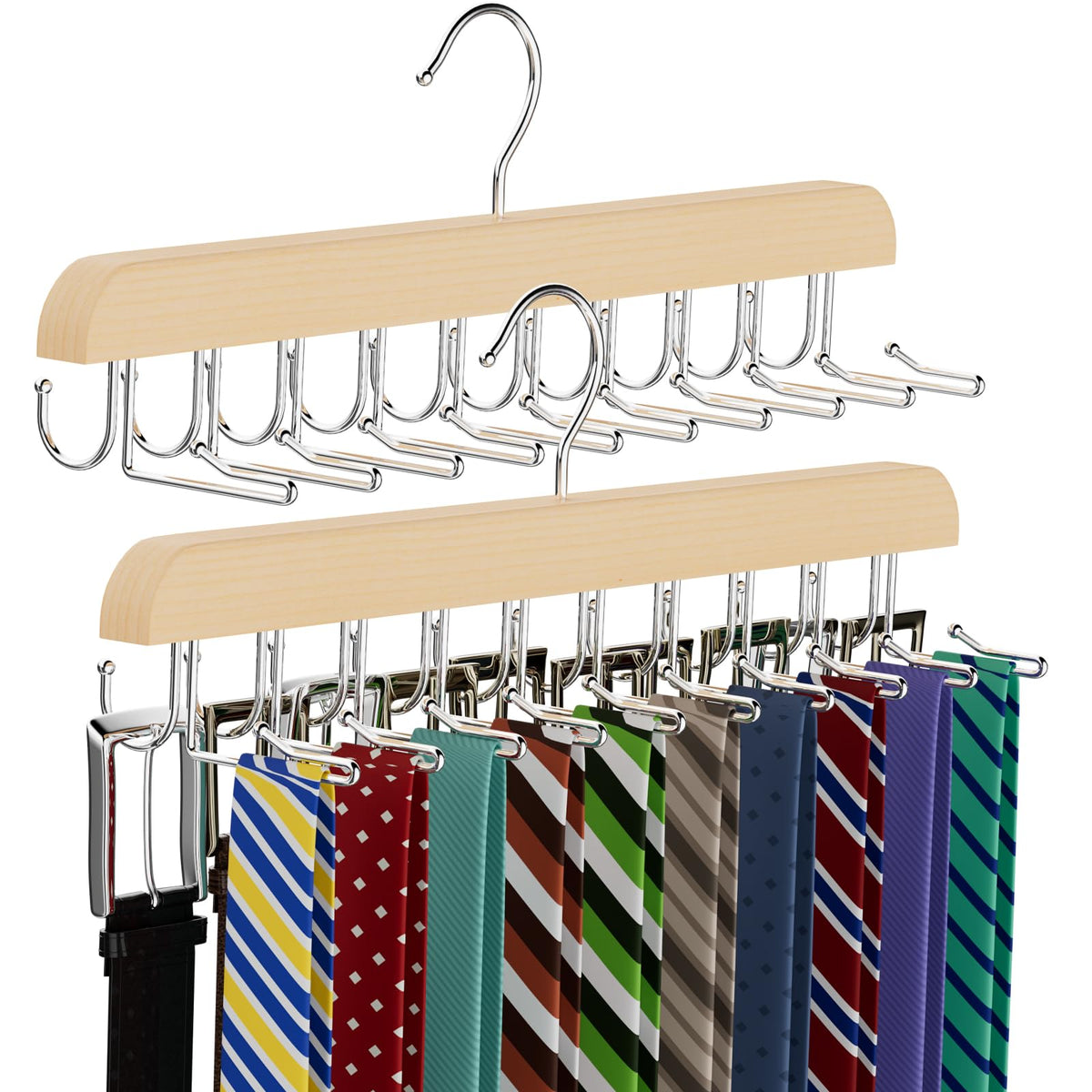 Tie Rack & Belt Hanger 2 in 1 Tie Hanger Space Saving 20 Hooks Hangers for Closet Max 30 Belts with 30 Ties Capacity - image 1