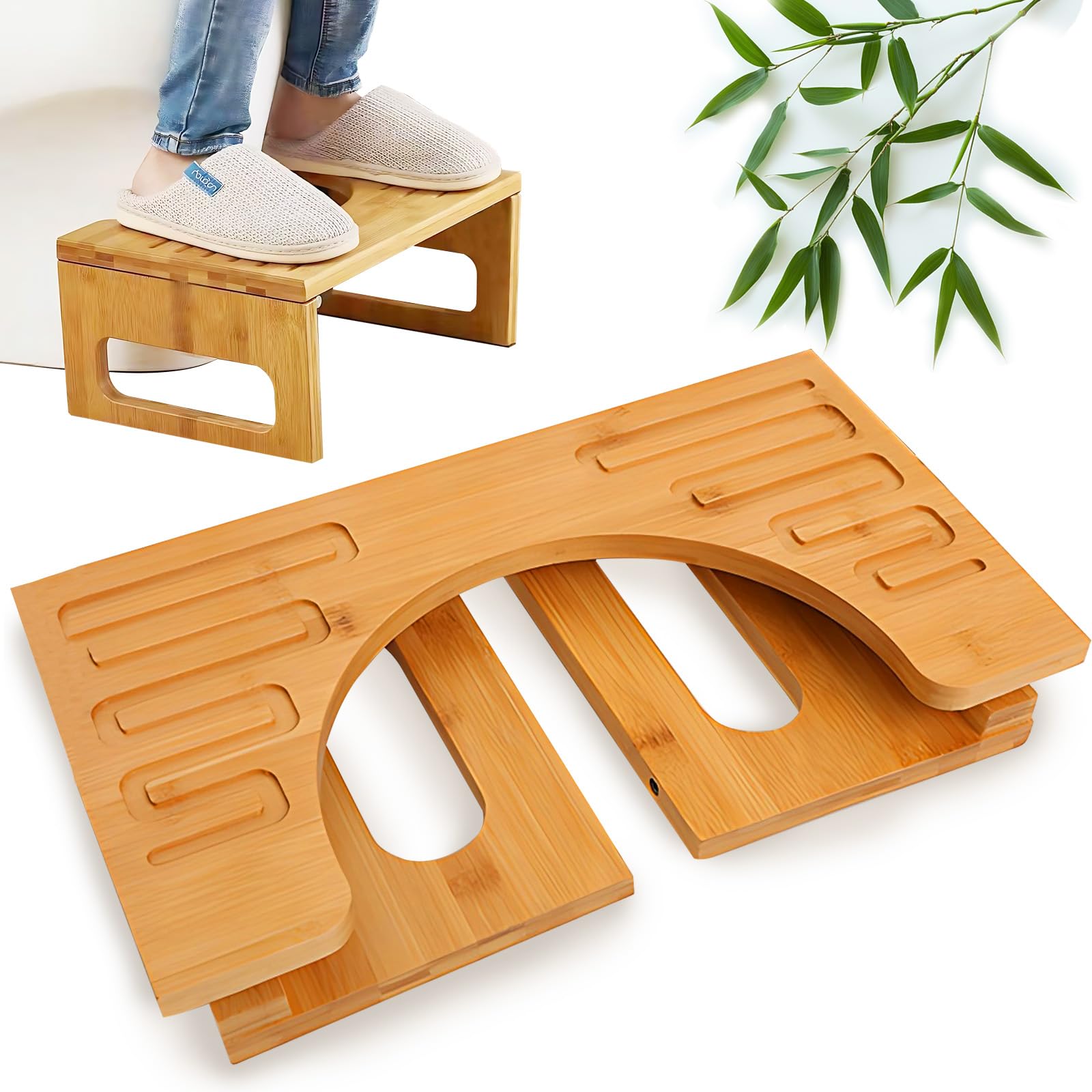 Kingbar Foldable Bamboo Squatting Toilet Stool | 7 Inch Anti-Slip Step