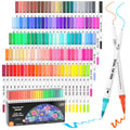 Shuttle Art 120 Colors Dual Tip Brush Pens Set with Coloring Book