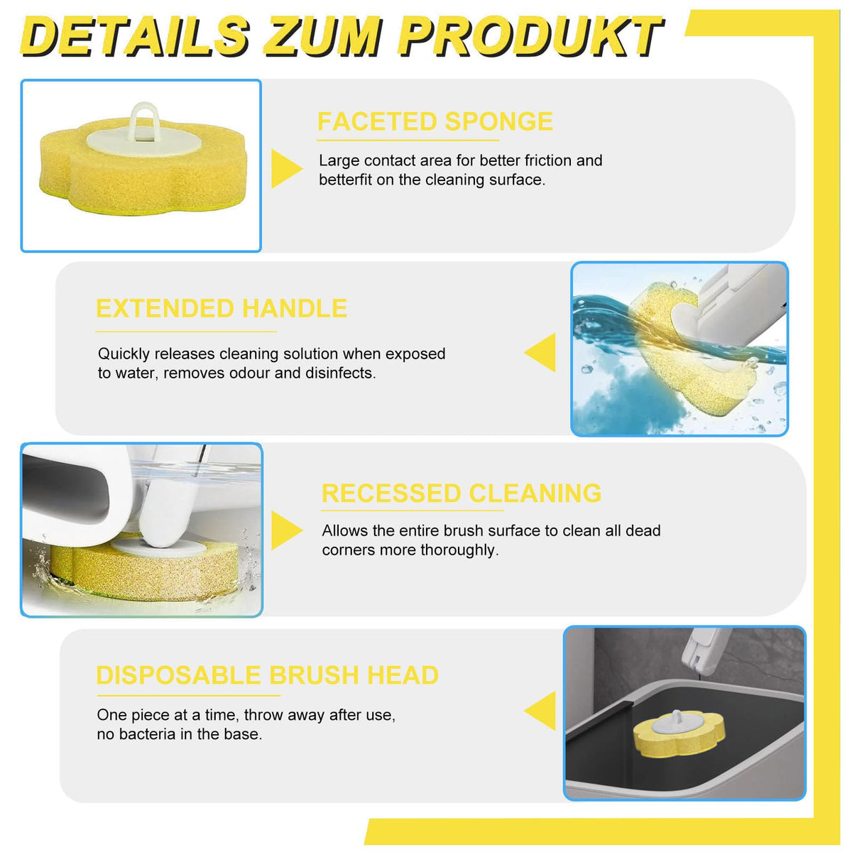 Disposable Toilet Brush Refills,30 Pcs Toilet Wand Replacement Heads-Yellow - image 3
