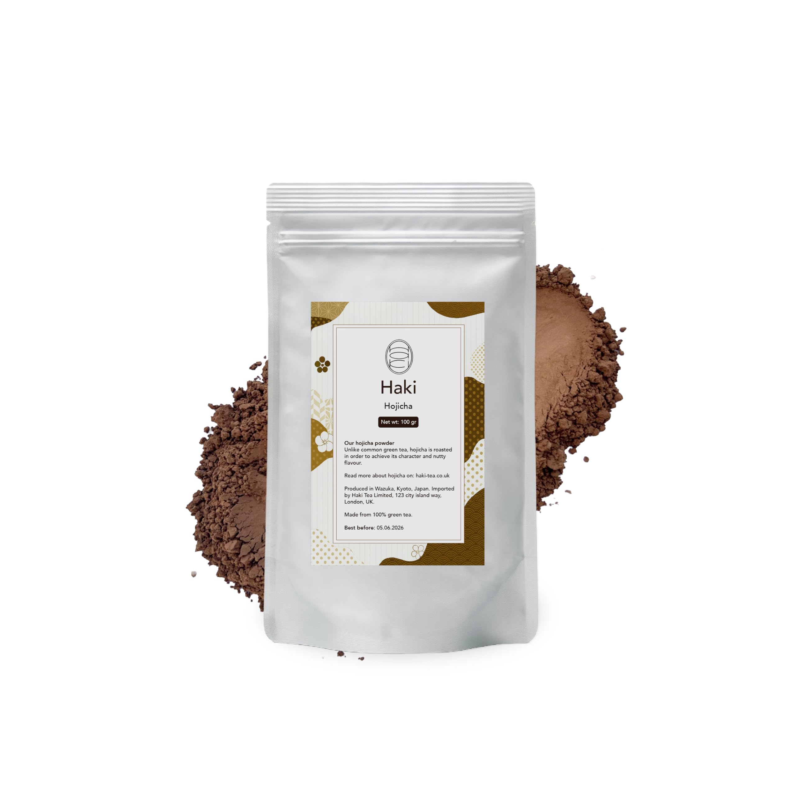 HAKI TEA High Grade Hojicha Powder | Dark Roasted Wazuka Green Tea - 100g