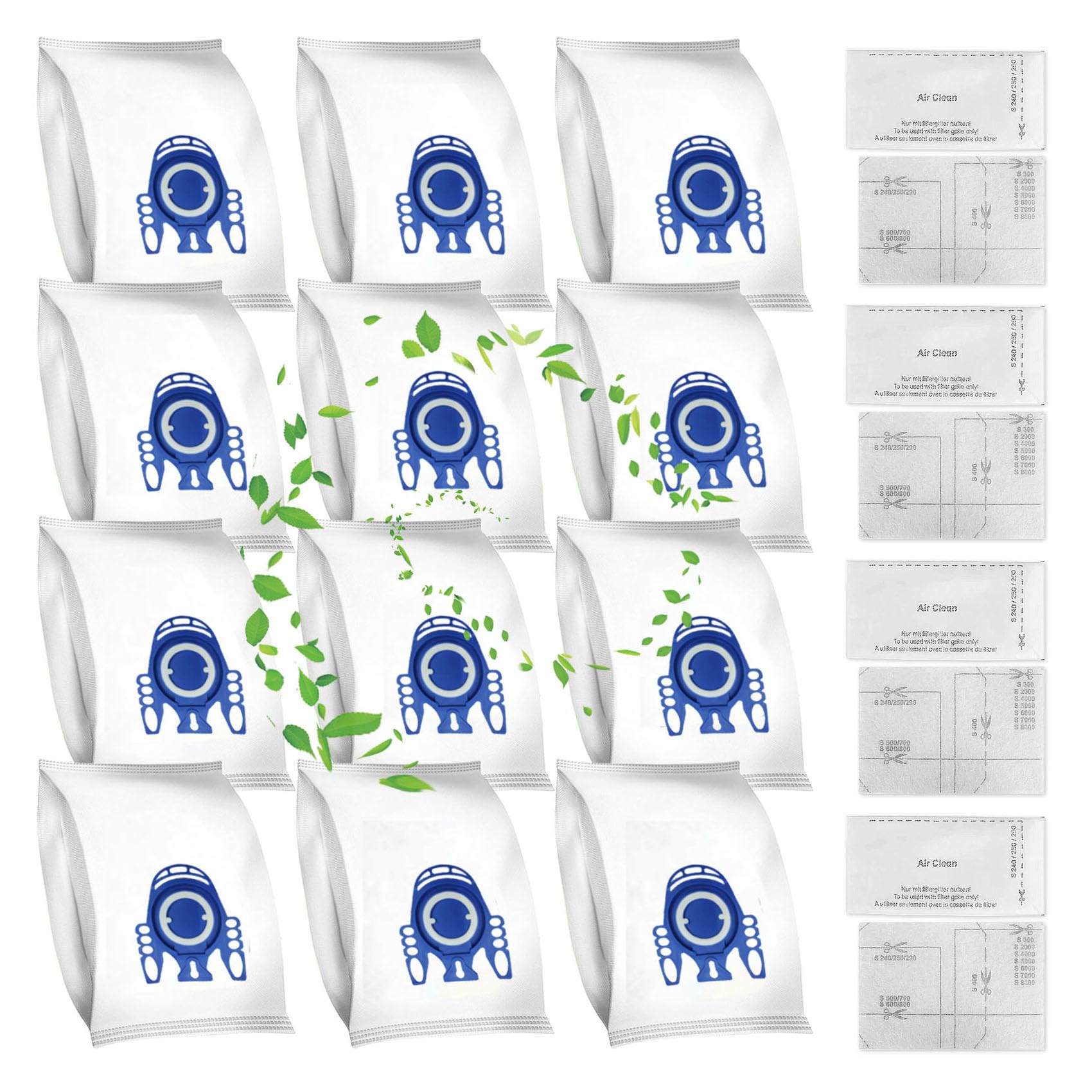 Miele GN Vacuum Bags - 12 Pack 3D Airclean Bags & 4 Filters for C1 C2 C3