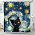 Jolof Store Starry Night Black Cat Shower Curtain | Oil Painting Style