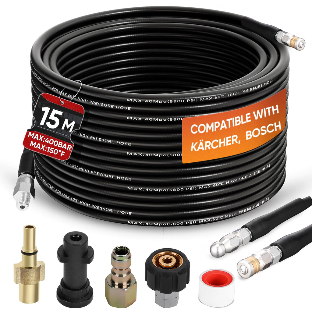 15M Drain Jetting Hose for Karcher & Bosch, 5800 PSI Sewer Jetter